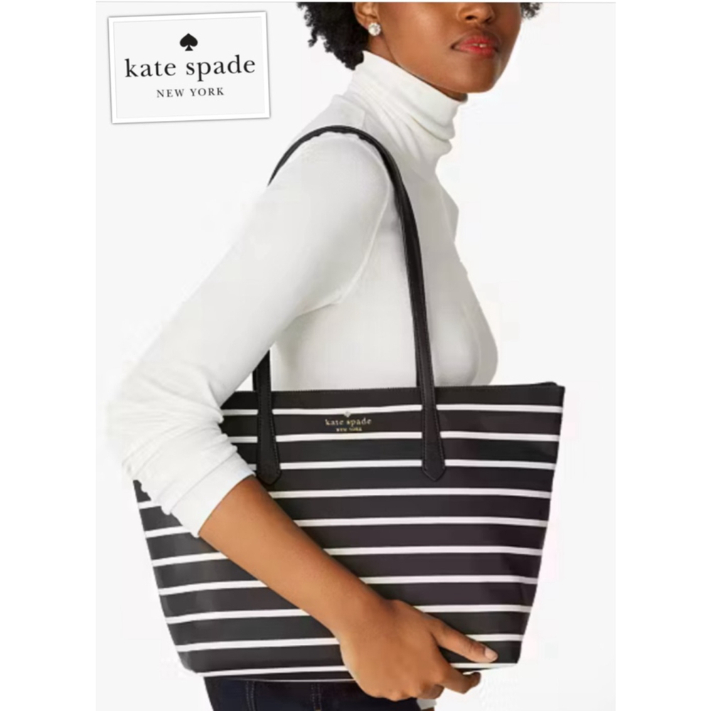 Kate Spade Black & White Sailing Strip Vegan Leather Nautical Shoulder Bag